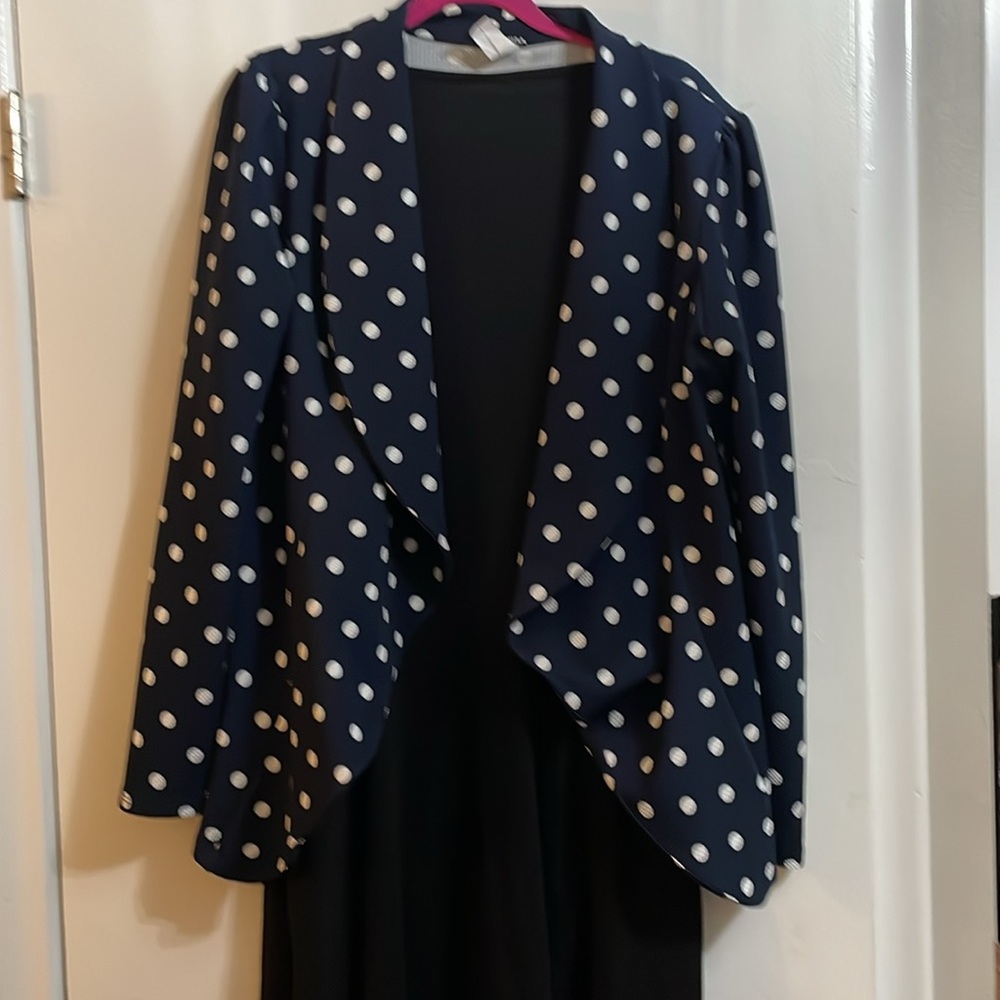 Navy blue polka dot jacket.